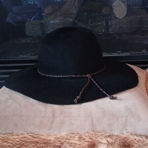 Anna & Ava Black Wide-Brim Wool Felt Hat with Braided Accent